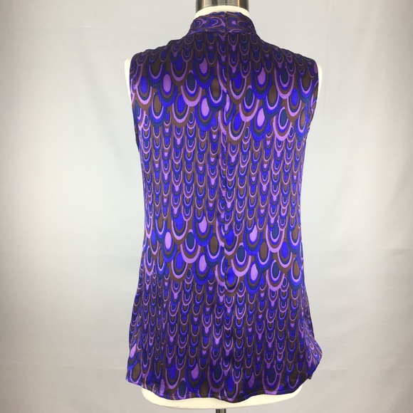 Nanette Lepore Purple Silk Print Sleeveless Top 4 - Picture 2 of 7